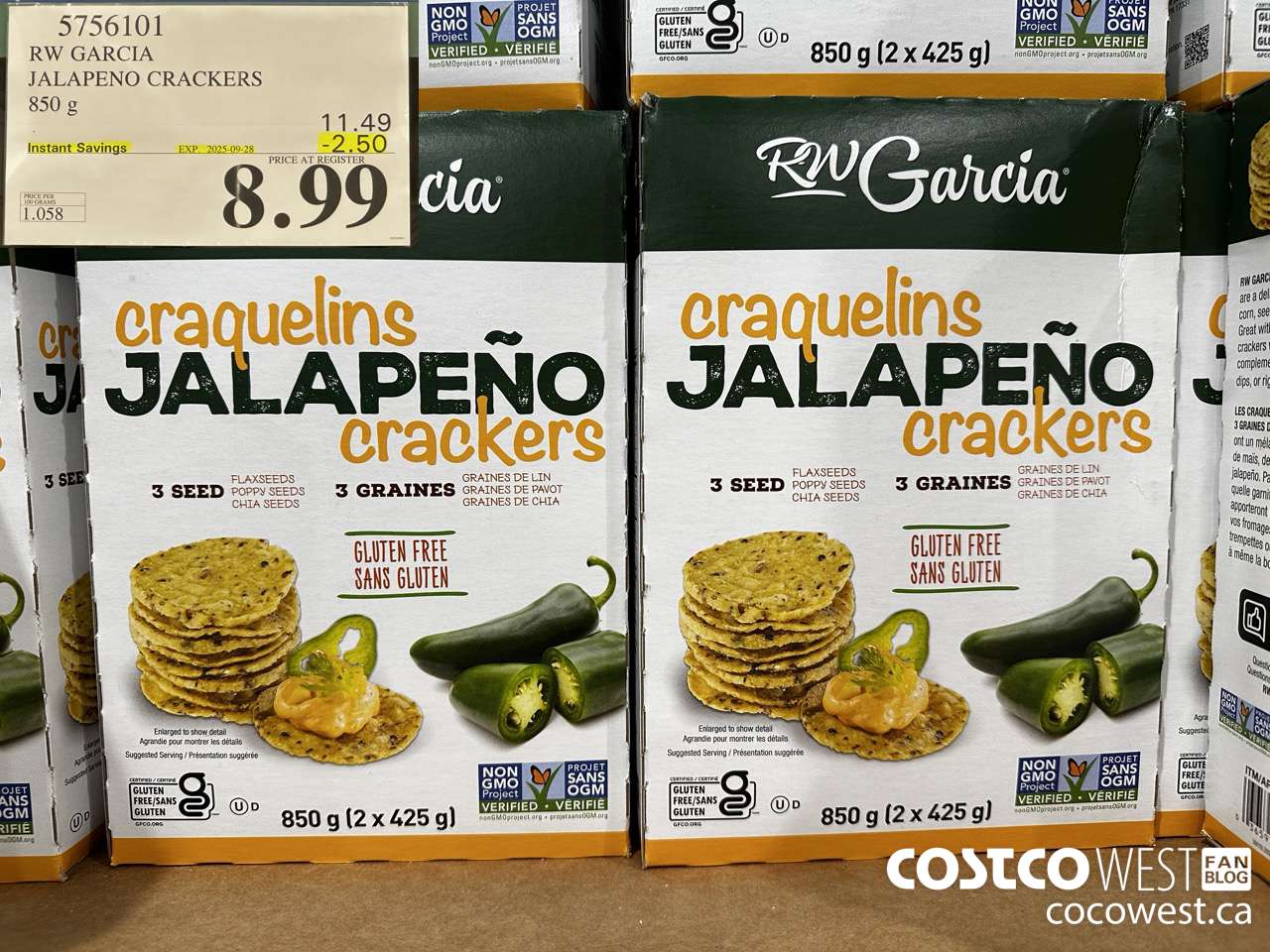 5756101 RW GARCIA JALAPENO CRACKERS 850G ($2.50 INSTANT SAVINGS EXPIRES ON 2025-09-28) $8.99