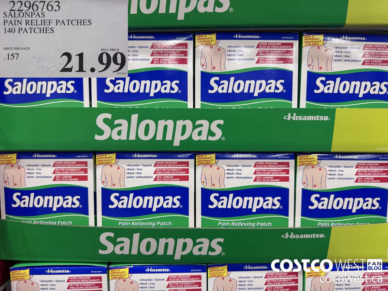 2296763 SALONPAS PAIN RELIEF PATCHES 140 PATCHES $21.99