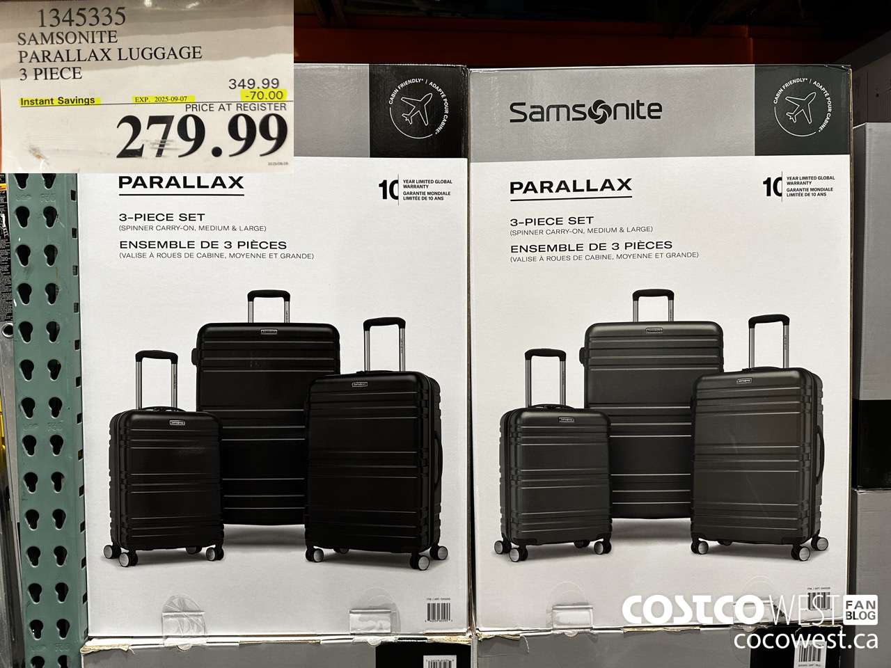 1345335 SAMSONITE PARALLAX LUGGAGE 3 PIECE ($70.00 INSTANT SAVINGS EXPIRES ON 2025-09-07) $279.99