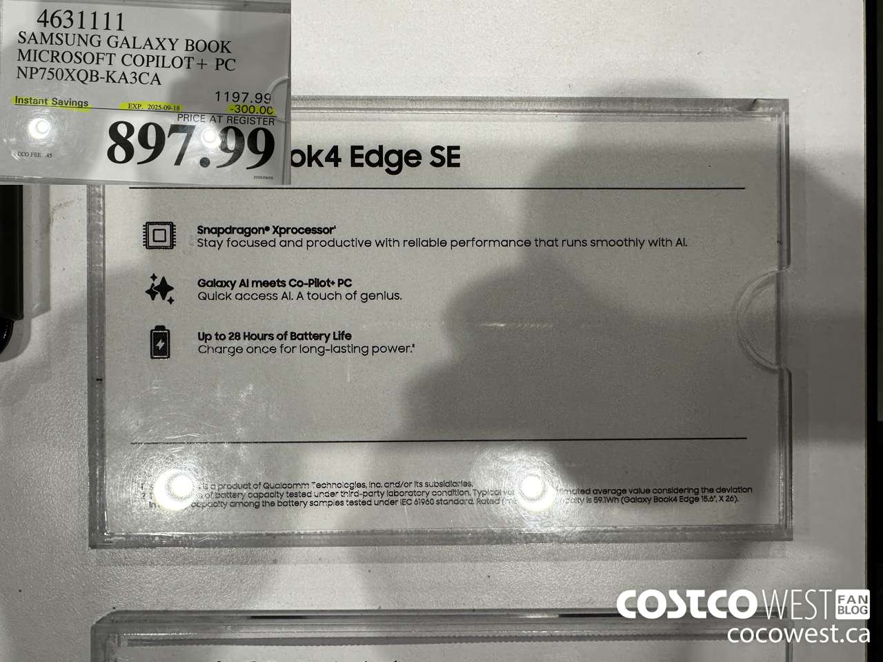 4631111 SAMSUNG GALAXY BOOK MICROSOFT COPILOT + PC NP750XQB-KA3CA ($300.00 INSTANT SAVINGS EXPIRES ON 2025-09-18) $897.99