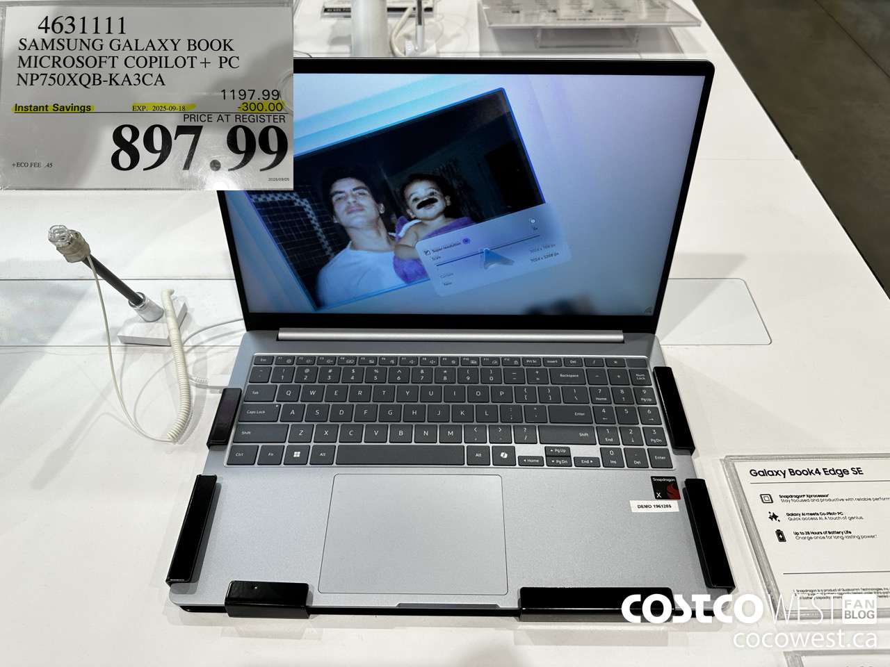 4631111 SAMSUNG GALAXY BOOK MICROSOFT COPILOT + PC NP750XQB-KA3CA ($300.00 INSTANT SAVINGS EXPIRES ON 2025-09-18) $897.99