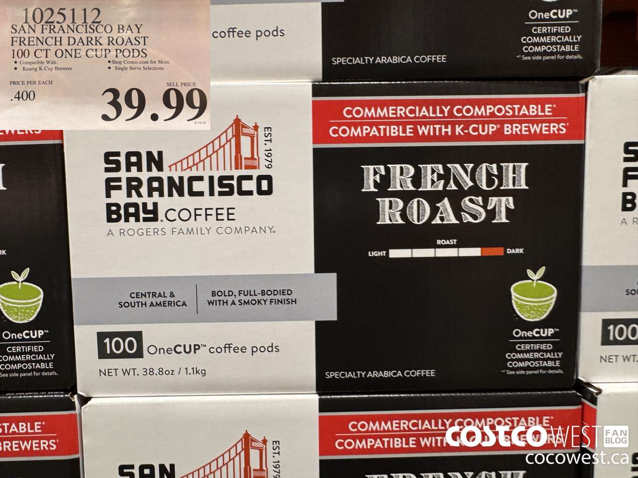 1025112 SAN FRANCISCO BAY FRENCH DARK ROAST 100 CT ONE CUP PODS $39.99