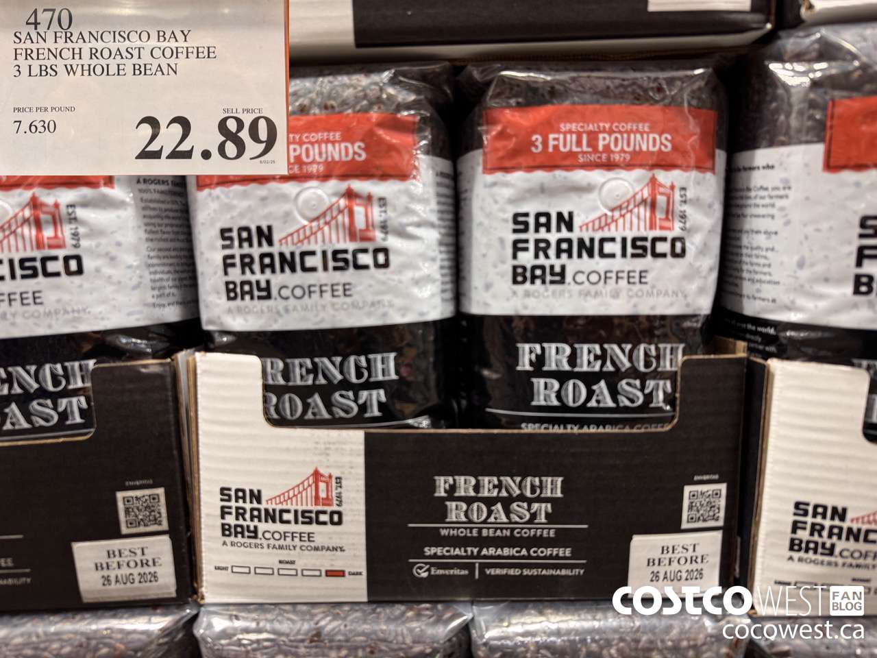 470 SAN FRANCISCO BAY FRENCH ROAST COFFEE 3 LBS WHOLE BEAN $22.89