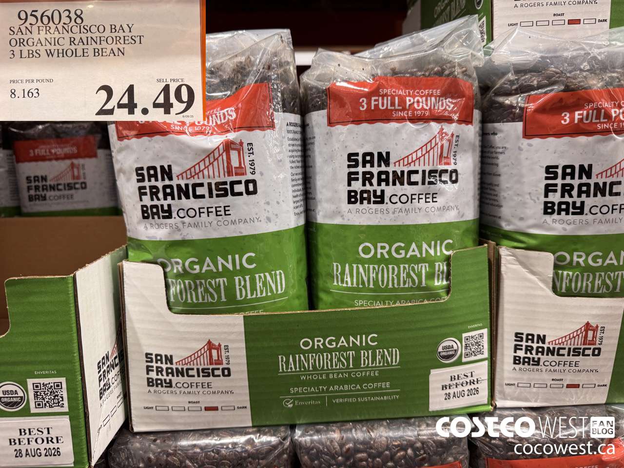 956038 SAN FRANCISCO BAY ORGANIC RAINFOREST 3 LBS WHOLE BEAN $24.49