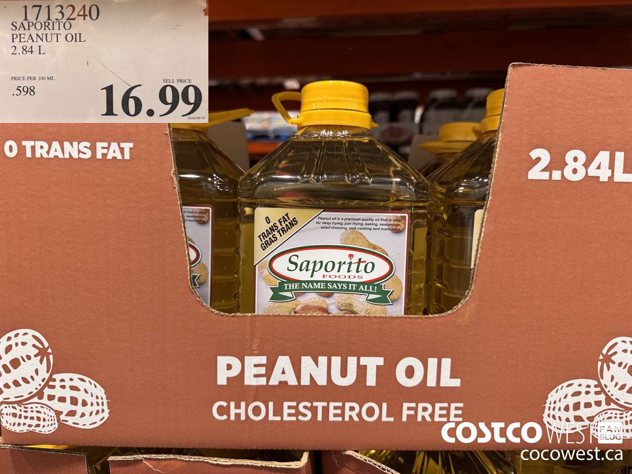 1713240 SAPORITO PEANUT OIL 2.84L $16.99