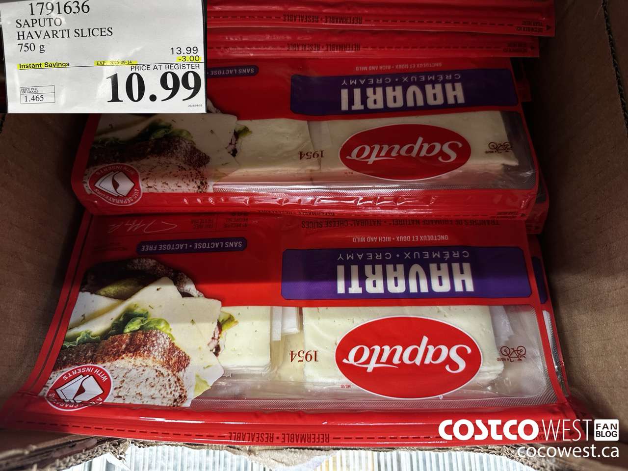 1791636 SAPUTO HAVARTI SLICES 750G ($3.00 INSTANT SAVINGS EXPIRES ON 2025-09-14) $10.99