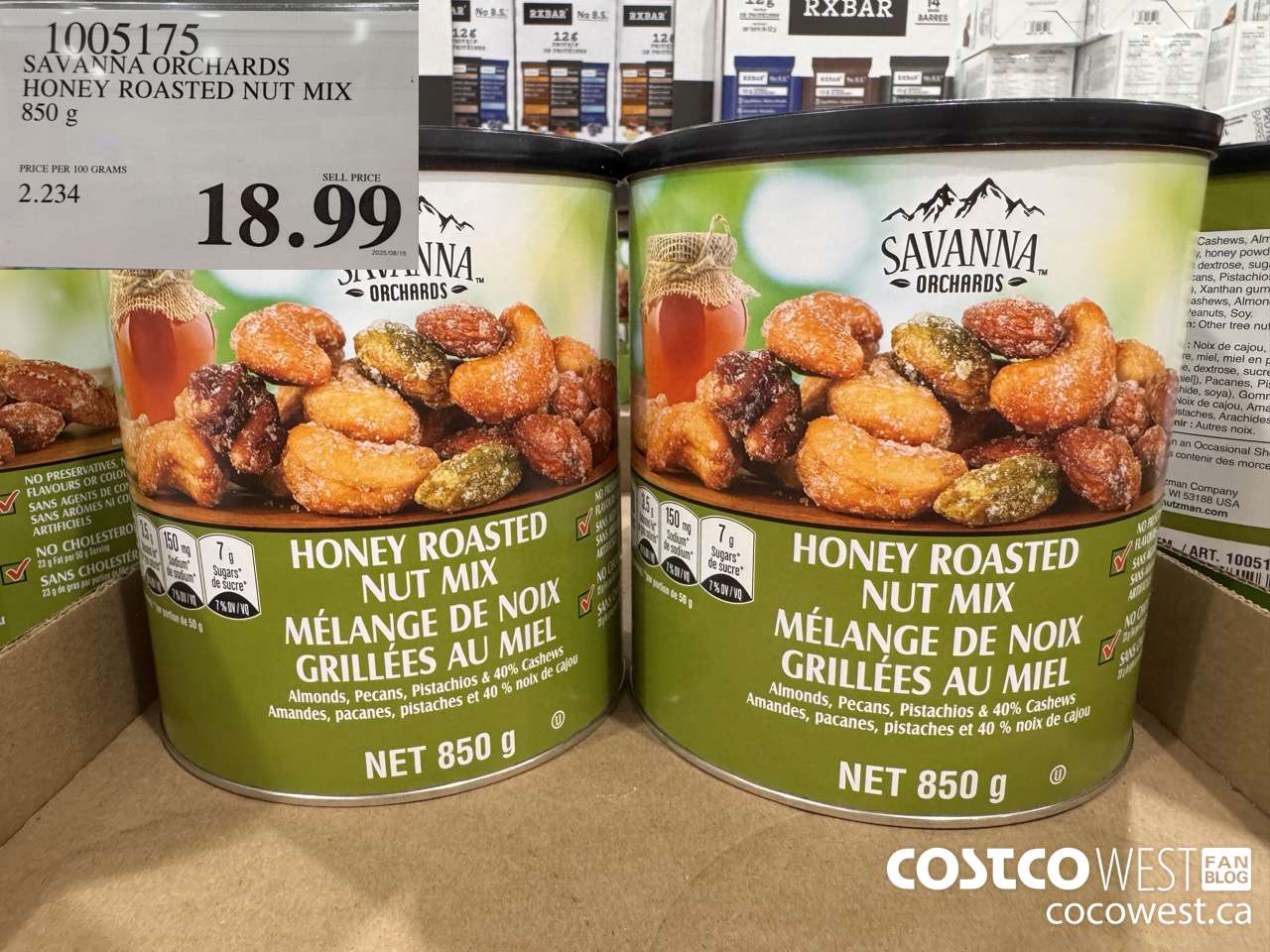 1005175 SAVANNA ORCHARDS HONEY-ROASTED NUT MIX 850 G $18.99