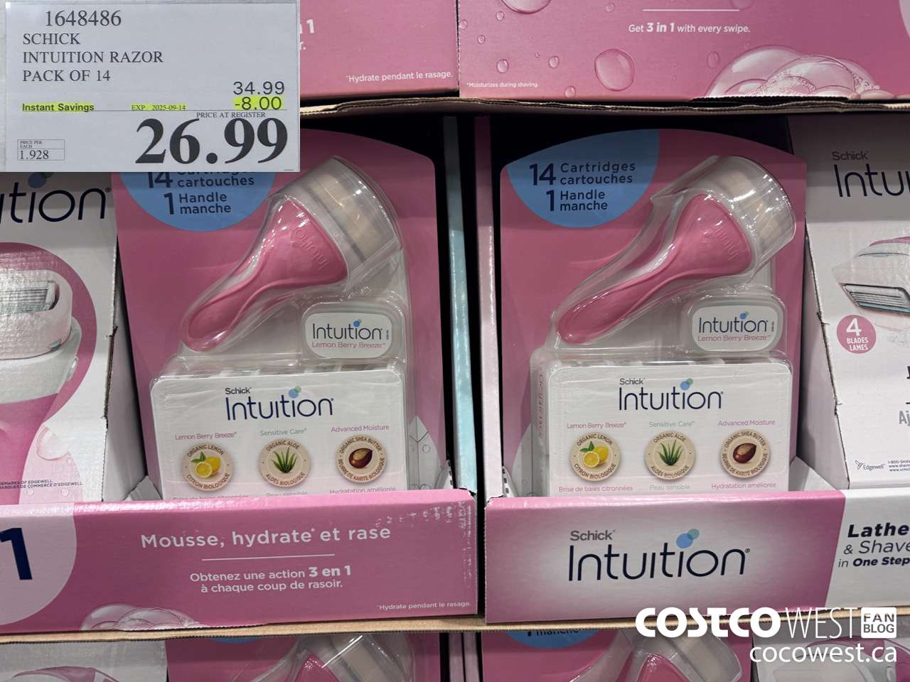 1648486 SCHICK INTUITION 14 CARTRIDGES + RAZOR ($8.00 INSTANT SAVINGS EXPIRES ON 2025-09-14) $26.99