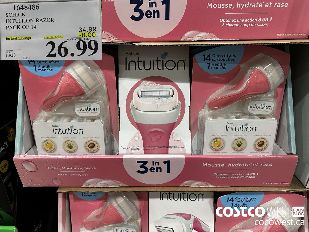 1648486 SCHICK INTUITION 14 CARTRIDGES + RAZOR ($8.00 INSTANT SAVINGS EXPIRES ON 2025-09-14) $26.99