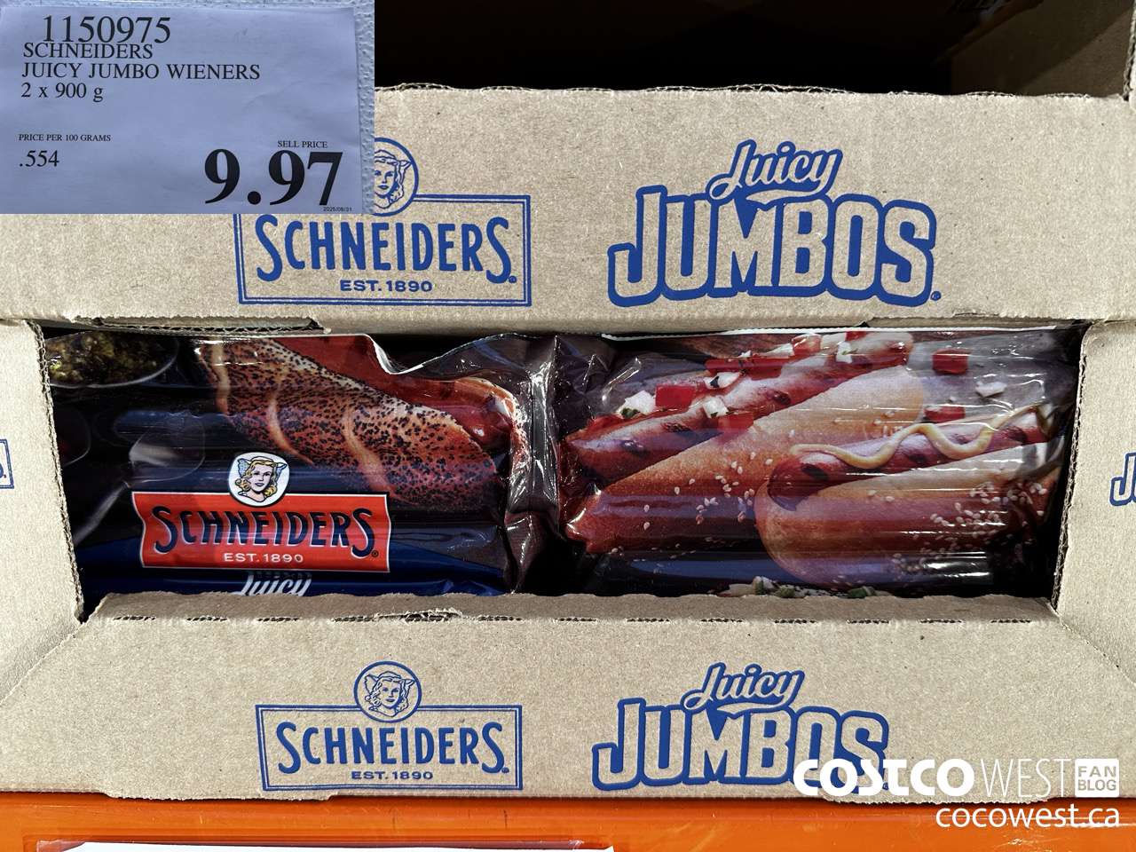1150975 SCHNEIDERS JUICY JUMBO WIENERS 2 x 900 g $9.97