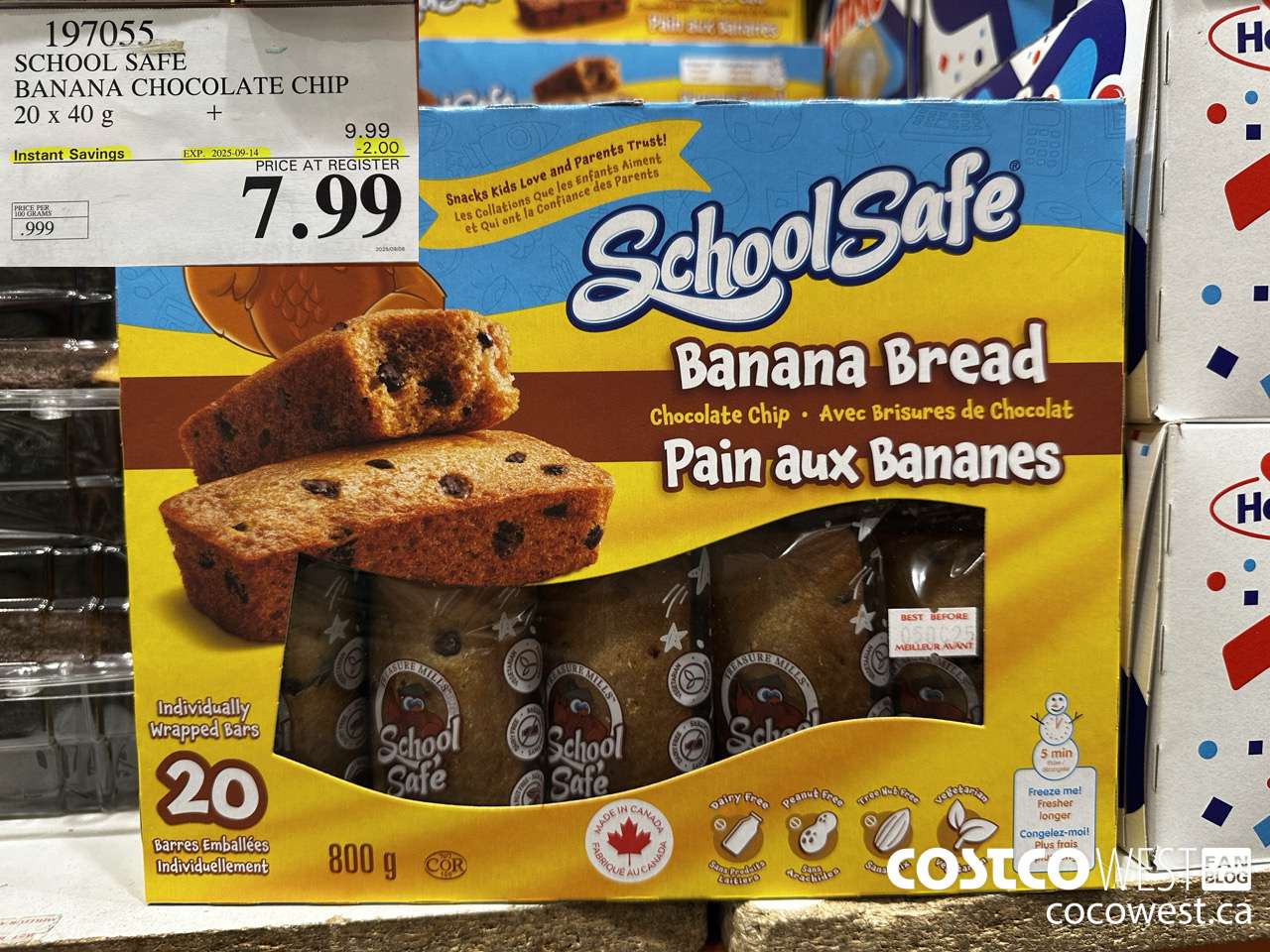 197055 SCHOOL SAFE CHOCOLATE CHIP BANANA BREAD 20 X 40 G ($2.00 INSTANT SAVINGS EXPIRES ON 2025-09-14) $7.99