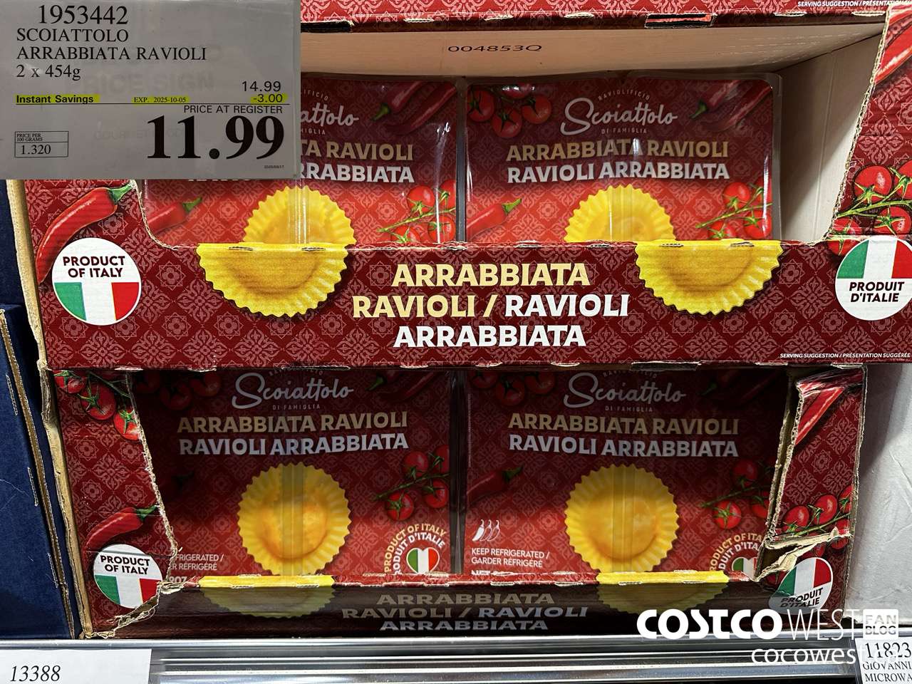 1953442 SCOIATTOLO ARRABBIATA RAVIOLI 2 X 454G ($3.00 INSTANT SAVINGS EXPIRES ON 2025-10-05) $11.99