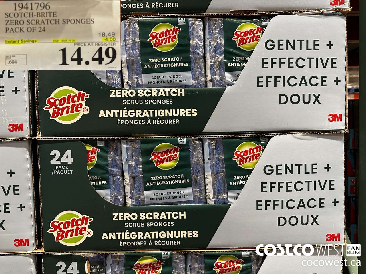 1941796 SCOTCH-BRITE ZERO SCRATCH SPONGES PACK OF 24 ($4.00 INSTANT SAVINGS EXPIRES ON 2025-10-26) $14.49