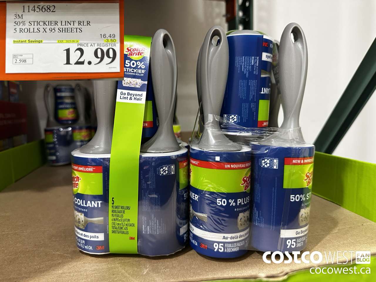 1145682 SCOTCH BRITE 50% STICKIER LINT RLR 5 ROLLS X 95 SHEETS ($3.50 INSTANT SAVINGS EXPIRES ON 2025-09-14) $12.99