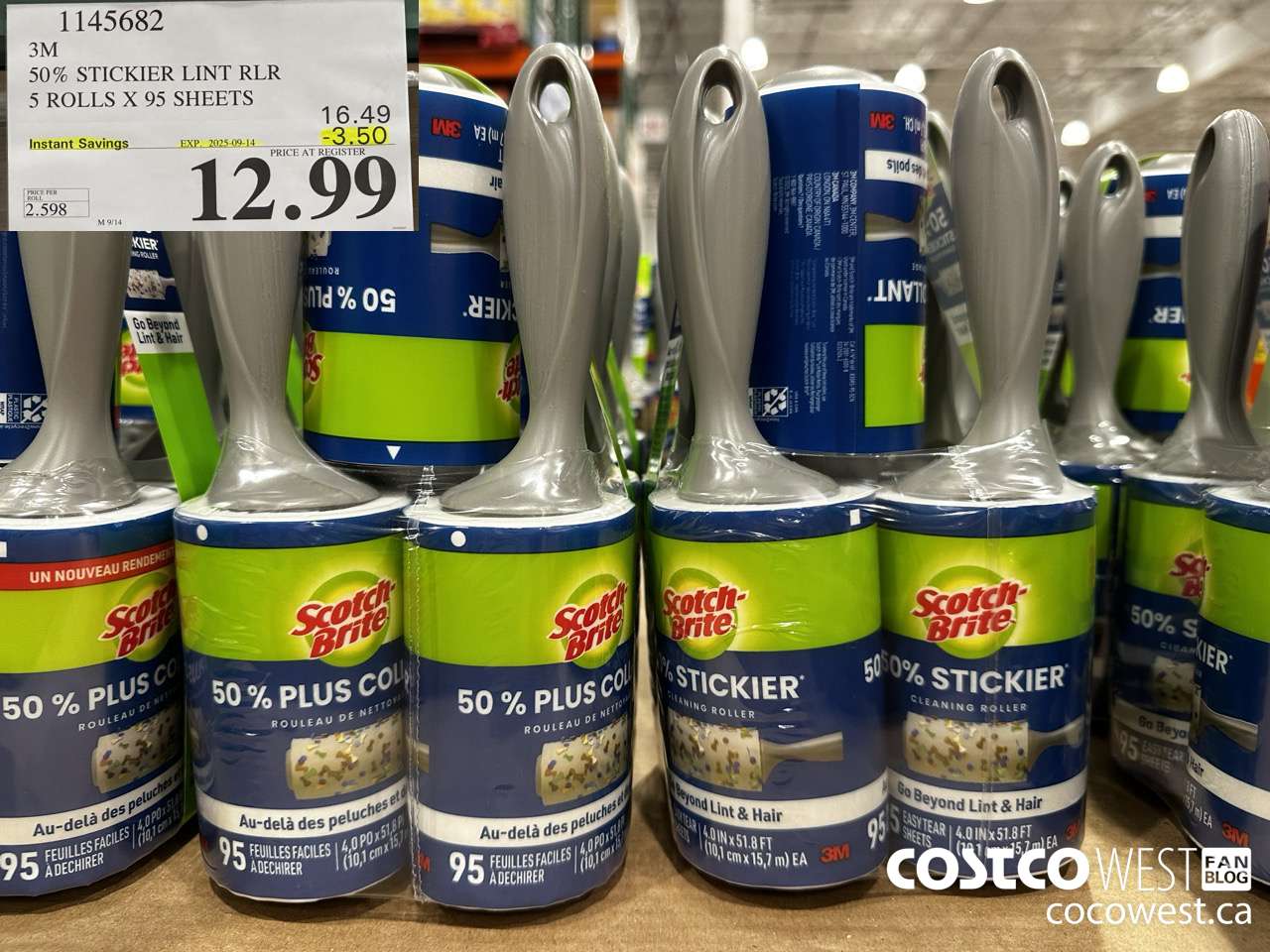 1145682 SCOTCH BRITE 50% STICKIER LINT RLR 5 ROLLS X 95 SHEETS ($3.50 INSTANT SAVINGS EXPIRES ON 2025-09-14) $12.99