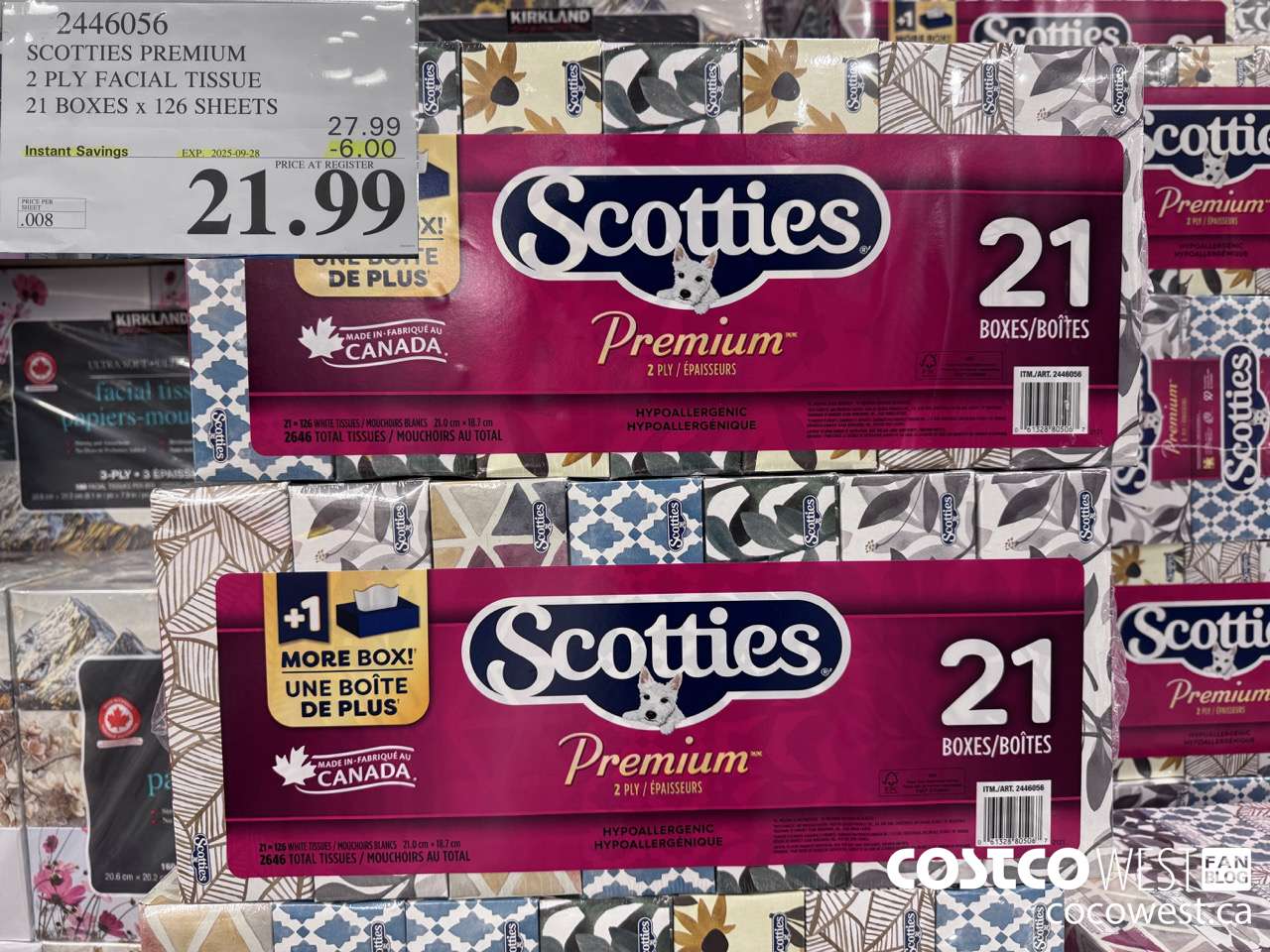 2446056 SCOTTIES PREMIUM 2 PLY FACIAL TISSUE 21 BOXES X 126 SHEETS ($6.00 INSTANT SAVINGS EXPIRES ON 2025-09-28) $21.99