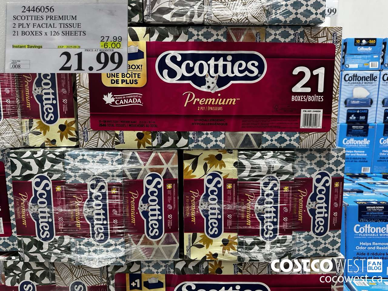 2446056 SCOTTIES PREMIUM 2 PLY FACIAL TISSUE 21 BOXES X 126 SHEETS ($6.00 INSTANT SAVINGS EXPIRES ON 2025-09-28) $21.99