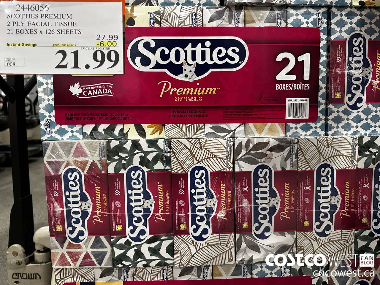 2446056 SCOTTIES PREMIUM 2 PLY FACIAL TISSUE 21 BOXES X 126 SHEETS ($6.00 INSTANT SAVINGS EXPIRES ON 2025-09-28) $21.99