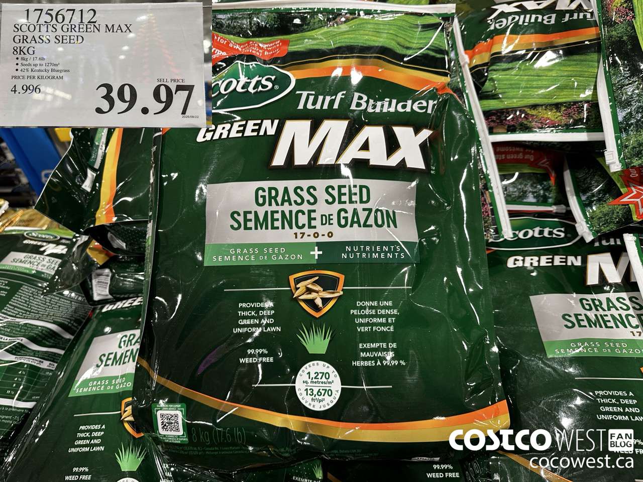 1756712 SCOTTS GREEN MAX GRASS SEED 8KG $39.97