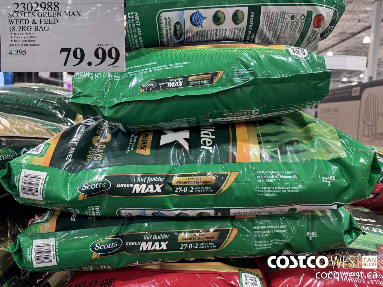 2302988 SCOTTS GREEN MAX WEED & FEED 18.2 KG BAG $79.99