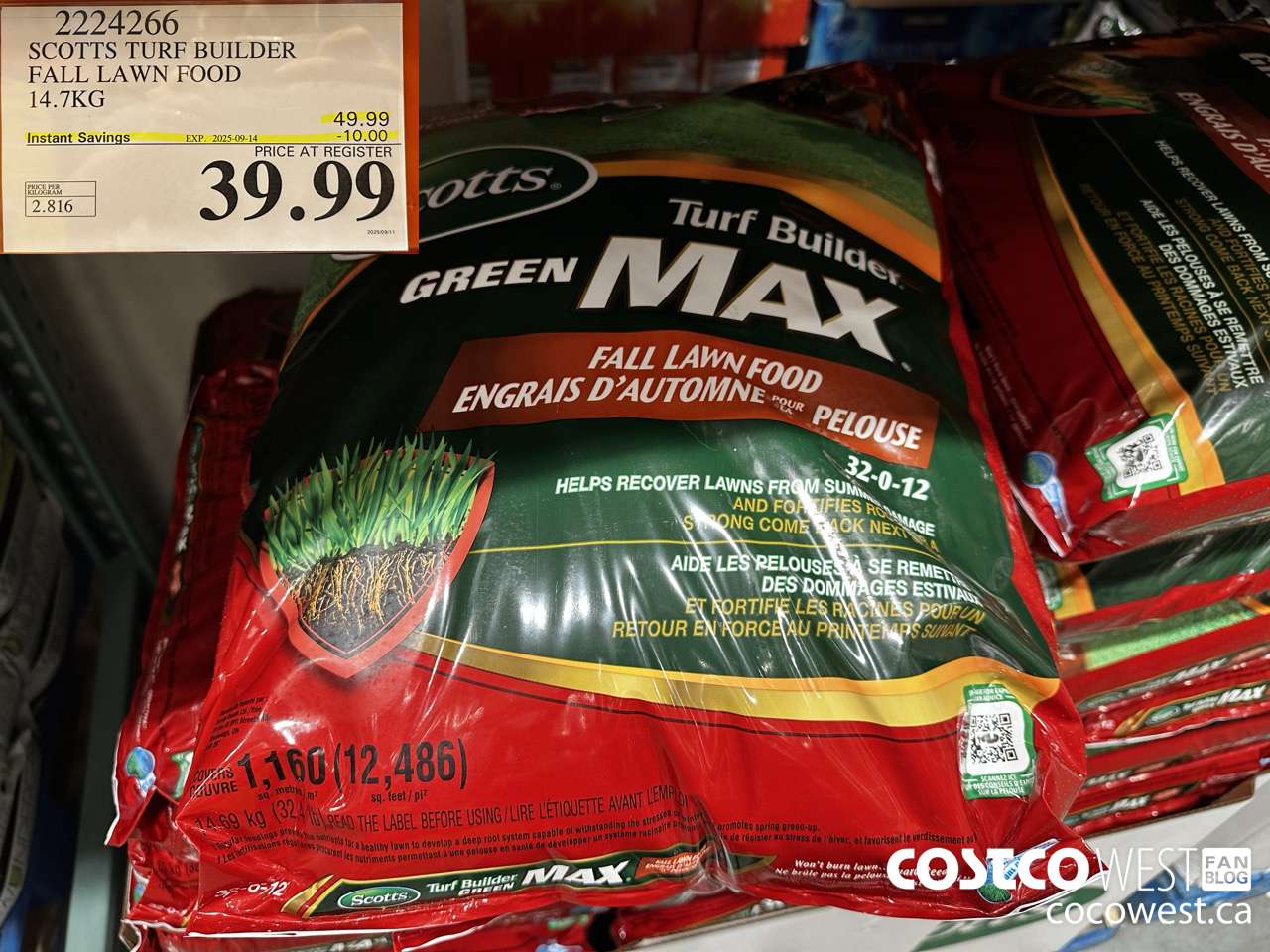 2224266 SCOTT TURF BUILDER FALL LAWN FOOD 14.7KG ($10.00 INSTANT SAVINGS EXPIRES ON 2025-09-14) $39.99