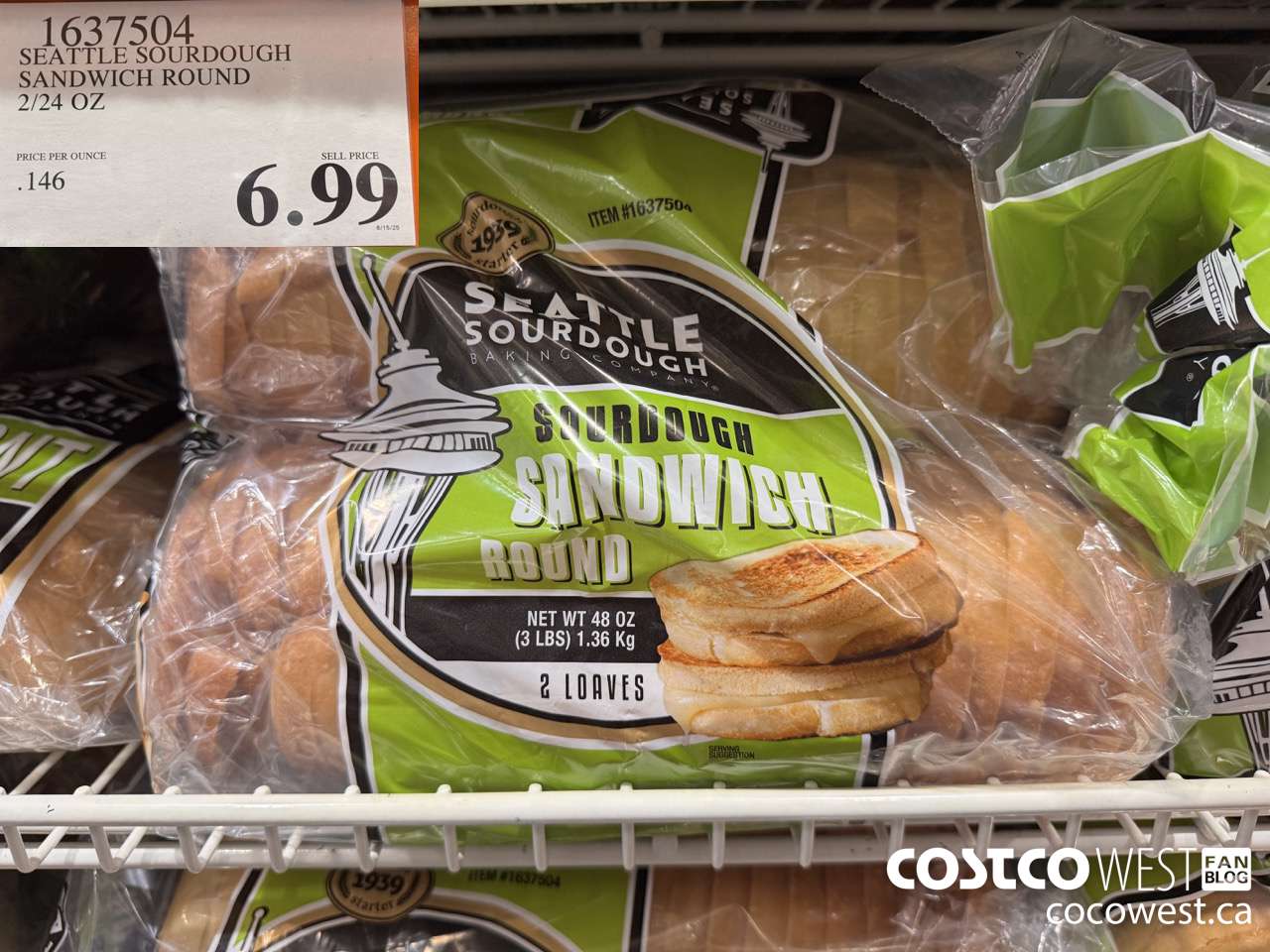 1637504 SEATTLE SOURDOUGH SANDWICH ROUND 2/24 OZ $6.99
