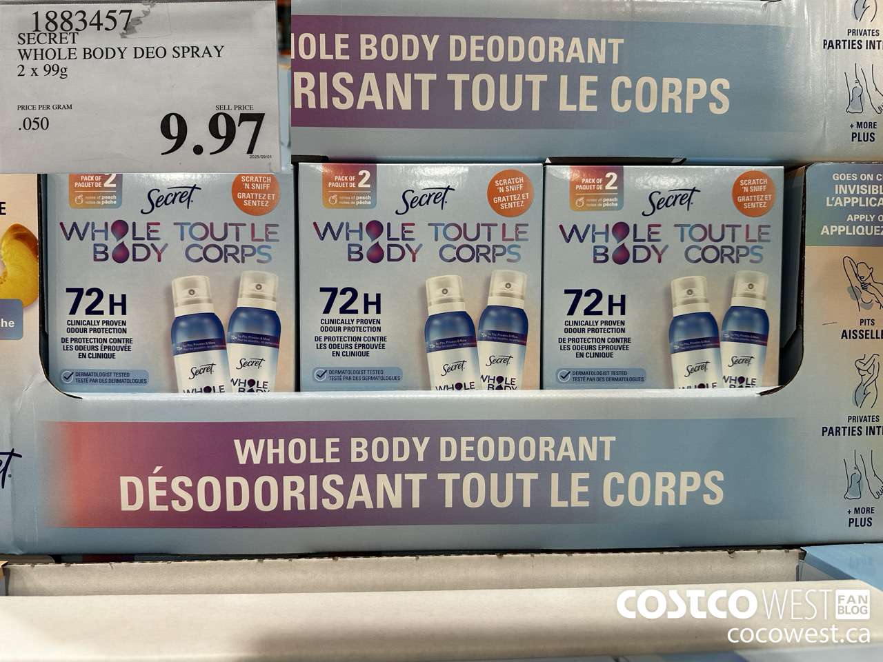 1883457 SECRET WHOLE BODY DEO SPRAY 2 X 99G $9.97