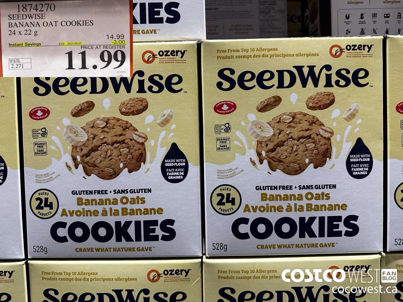 1874270 SEEDWISE BANANA OAT COOKIES 24 X 22G ($3.00 INSTANT SAVINGS EXPIRES ON 2025-09-07) $11.99