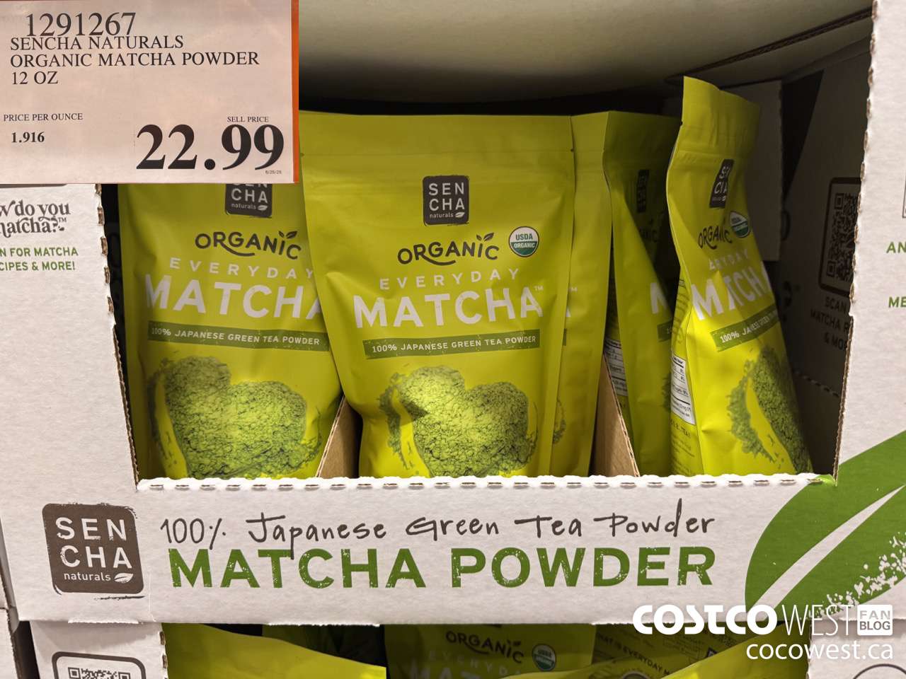 1291267 SENCHA NATURALS ORGANIC MATCHA POWDER 12 OZ $22.99