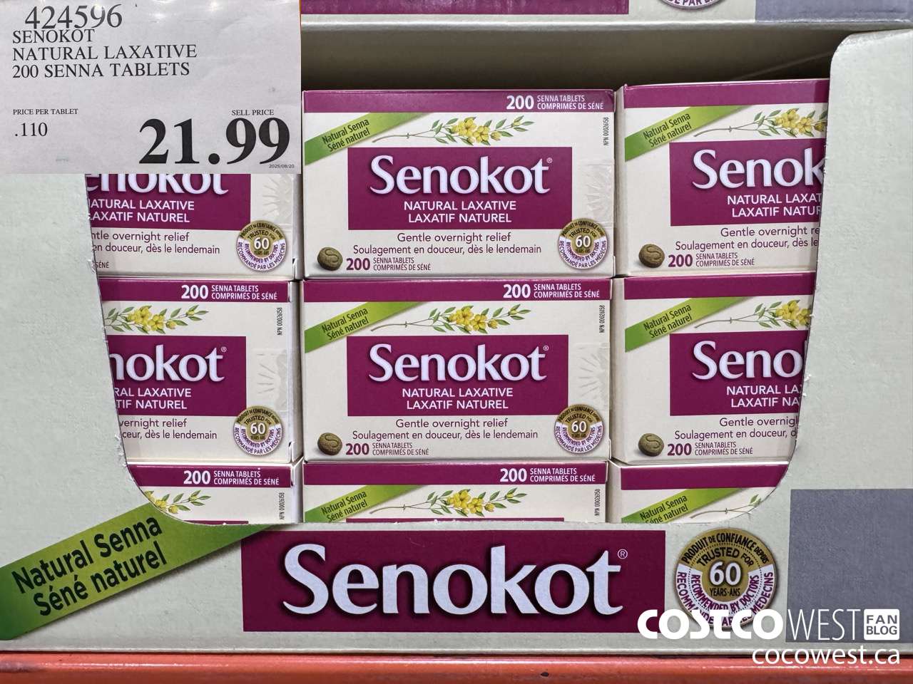 424596 SENOKOT NATURAL LAXATIVE 200 SENNA TABLETS $21.99