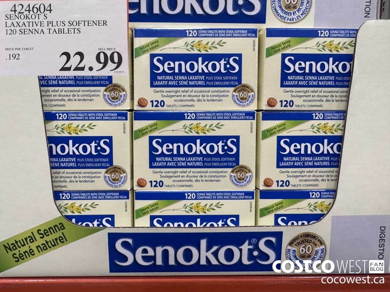 424604 SENOKOT S LAXATIVE PLUS SOFTENER 120 SENNA TABLETS $22.99