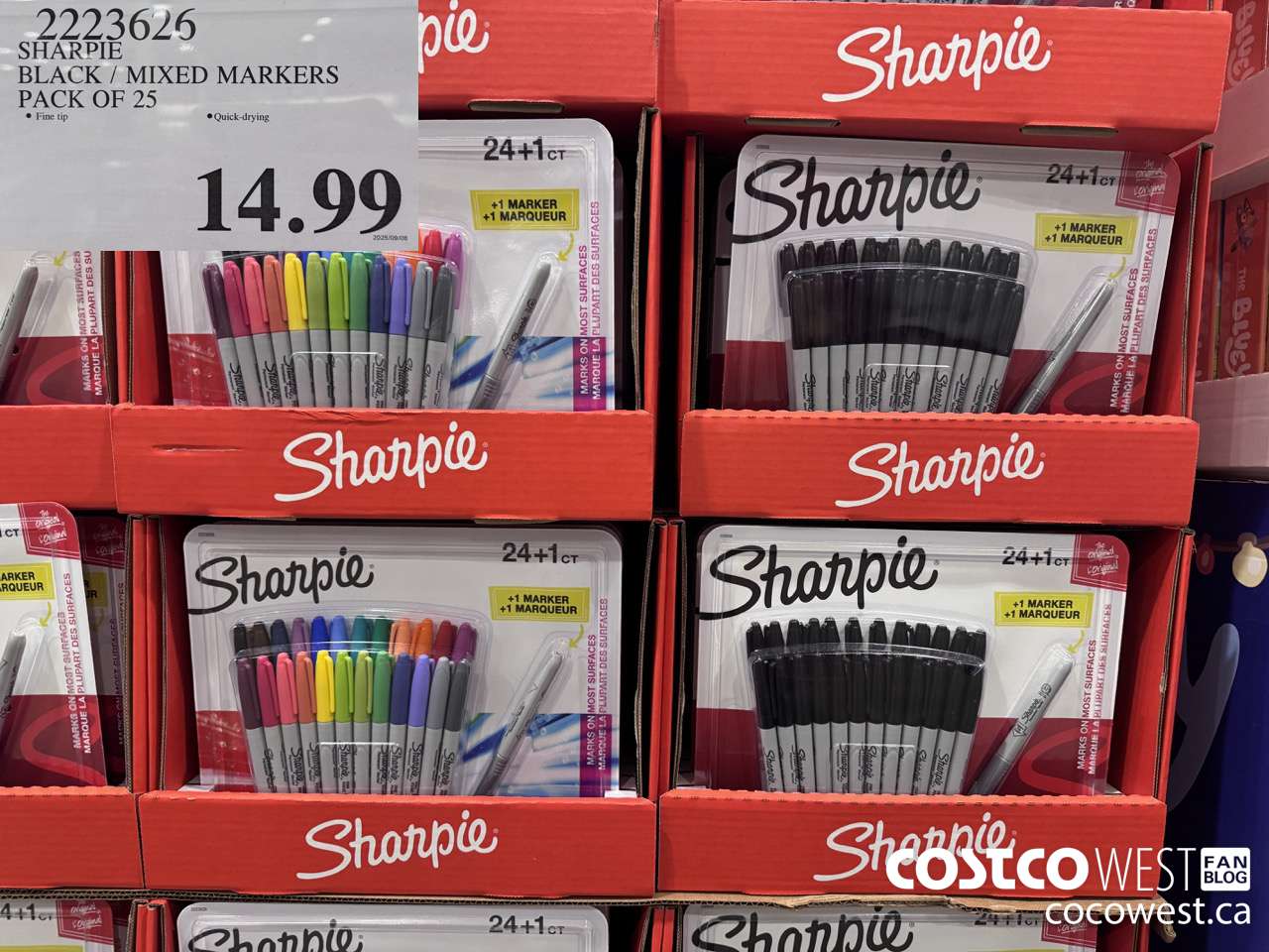 2223626 SHARPIE BLACK/MIXED MARKERS PACK OF 25 $14.99