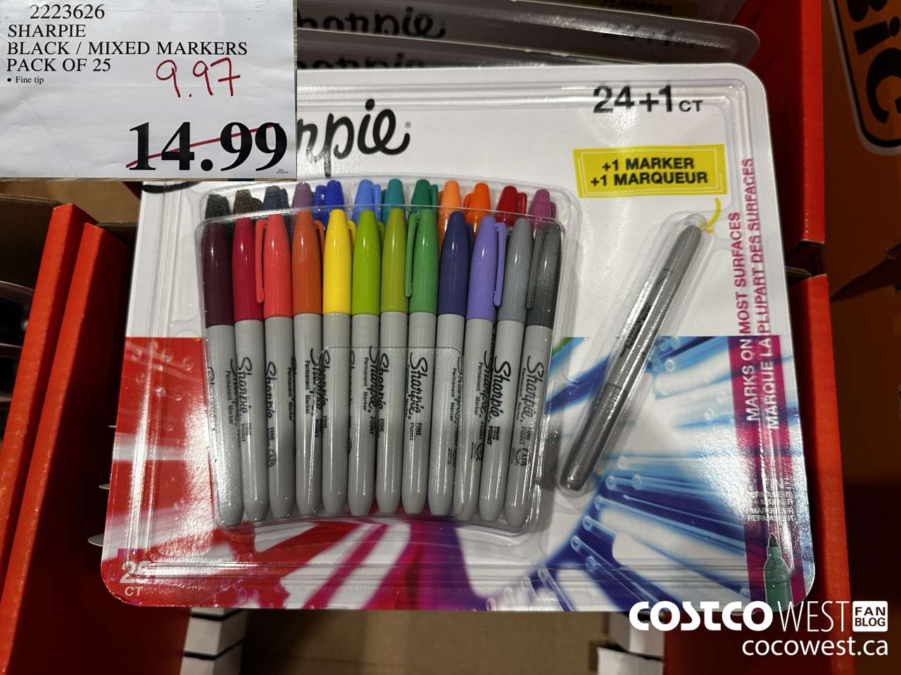 2223626 SHARPIE BLACK/MIXED MARKERS PACK OF 25 $9.97