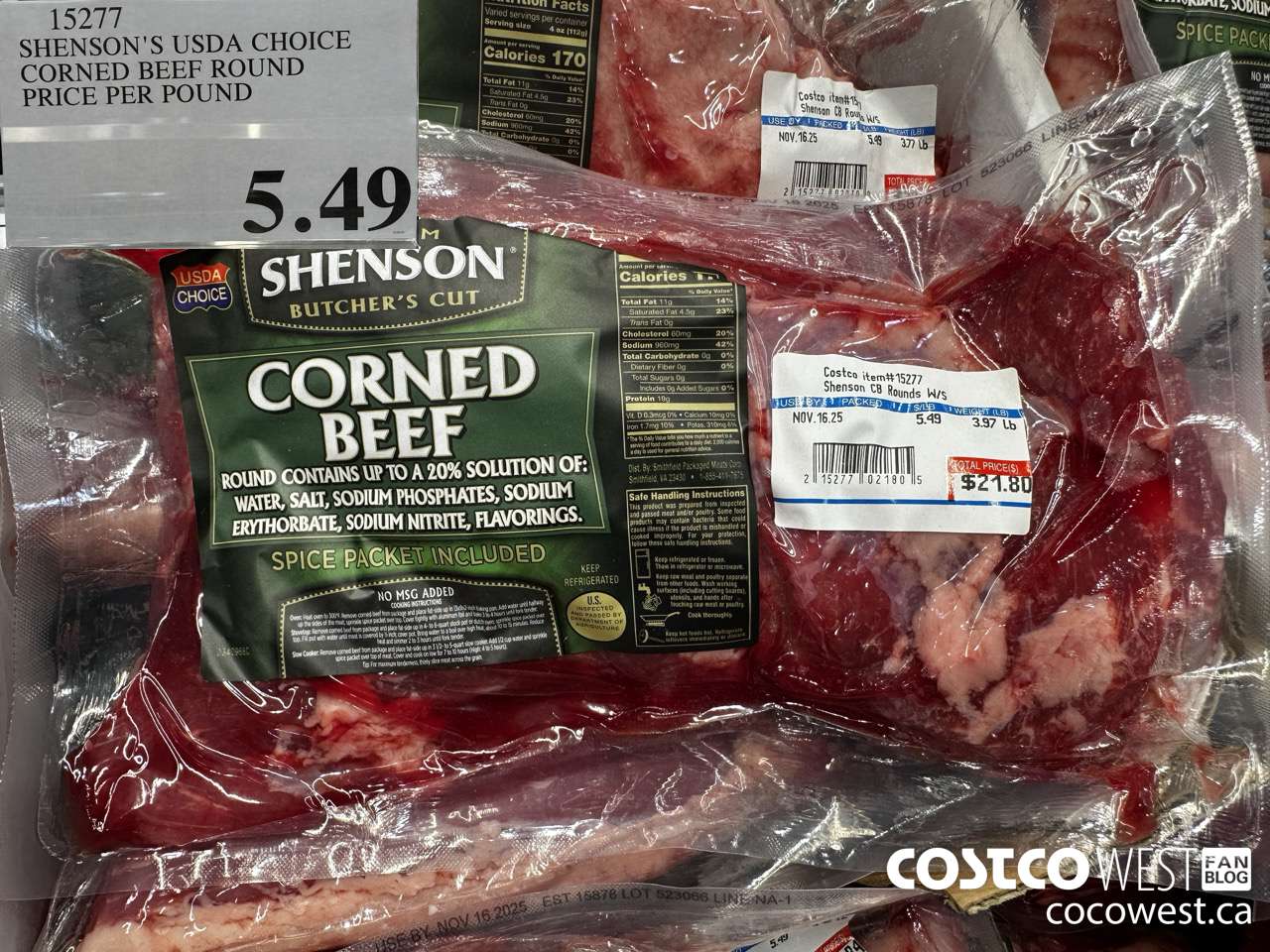 15277 SHENSON'S USDA CHOICE CORNED BEEF ROUND PRICE PER POUND $5.49