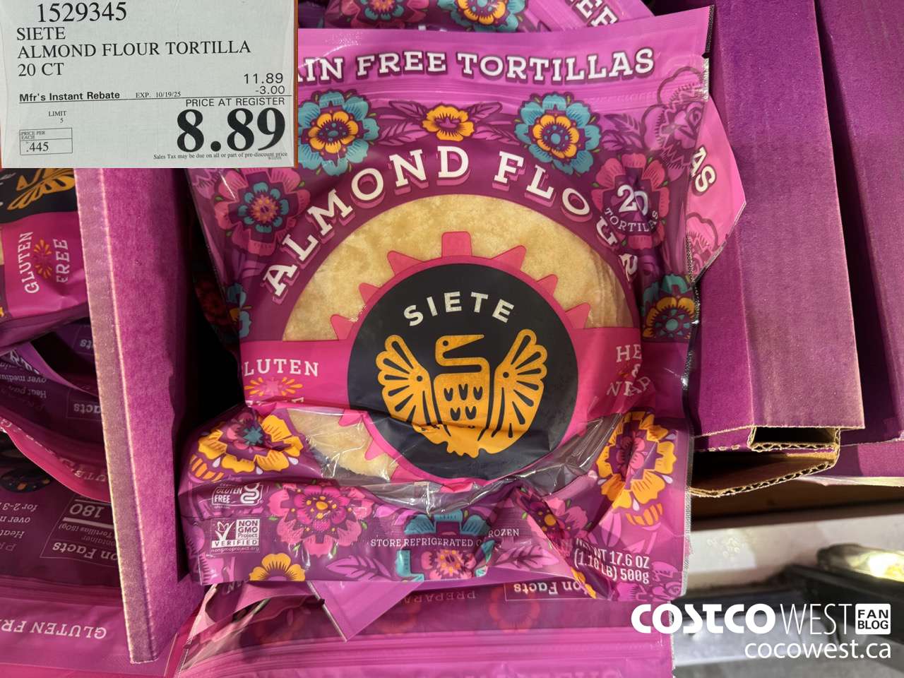 1529345 SIETE ALMOND FLOUR TORTILLA 20 CT ($3.00 INSTANT SAVINGS EXPIRES ON 2025-10-19) $8.89