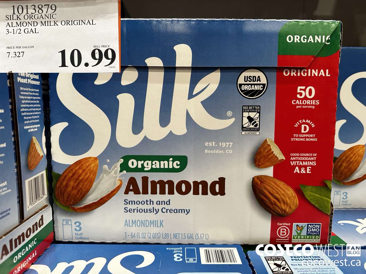 1013879 SILK ORGANIC ALMOND MILK ORIGINAL 3-1/2 GAL $10.99