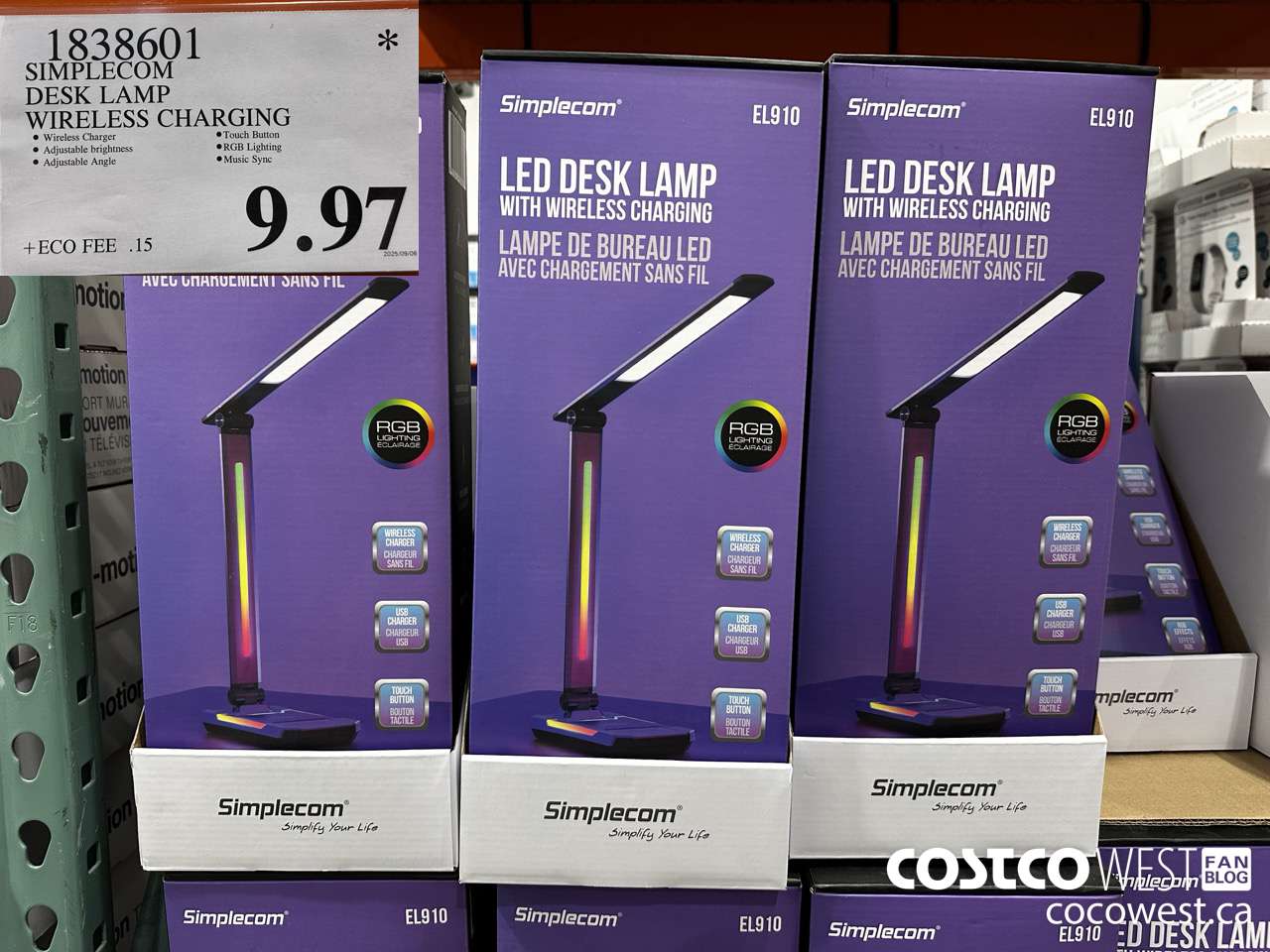 1838601 SIMPLECOM DESK LAMP WIRELESS CHARGING  $9.97