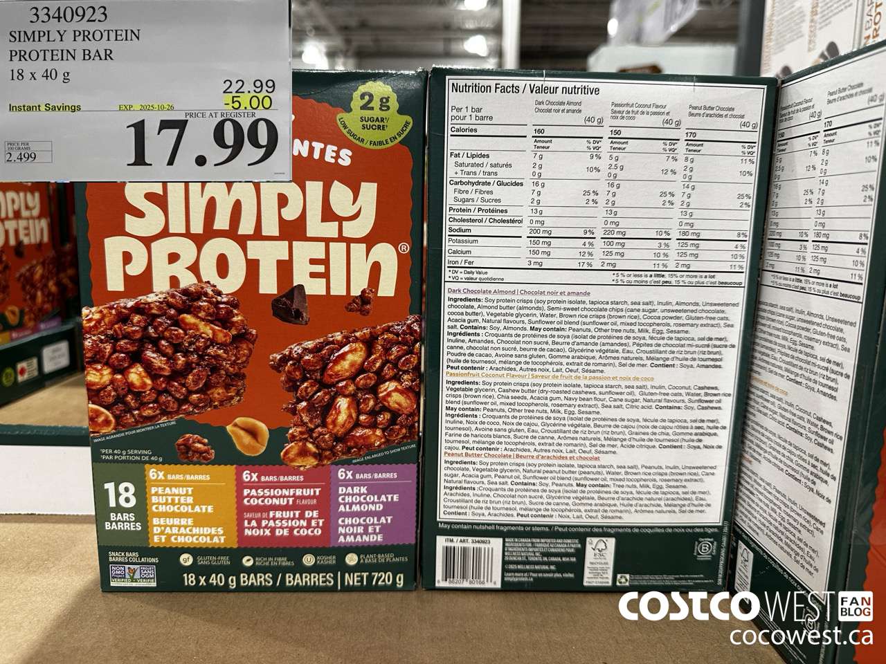 3340923 SIMPLY PROTEIN PROTEIN BARS 18 X 40G ($5.00 INSTANT SAVINGS EXPIRES ON 2025-10-26) $17.99