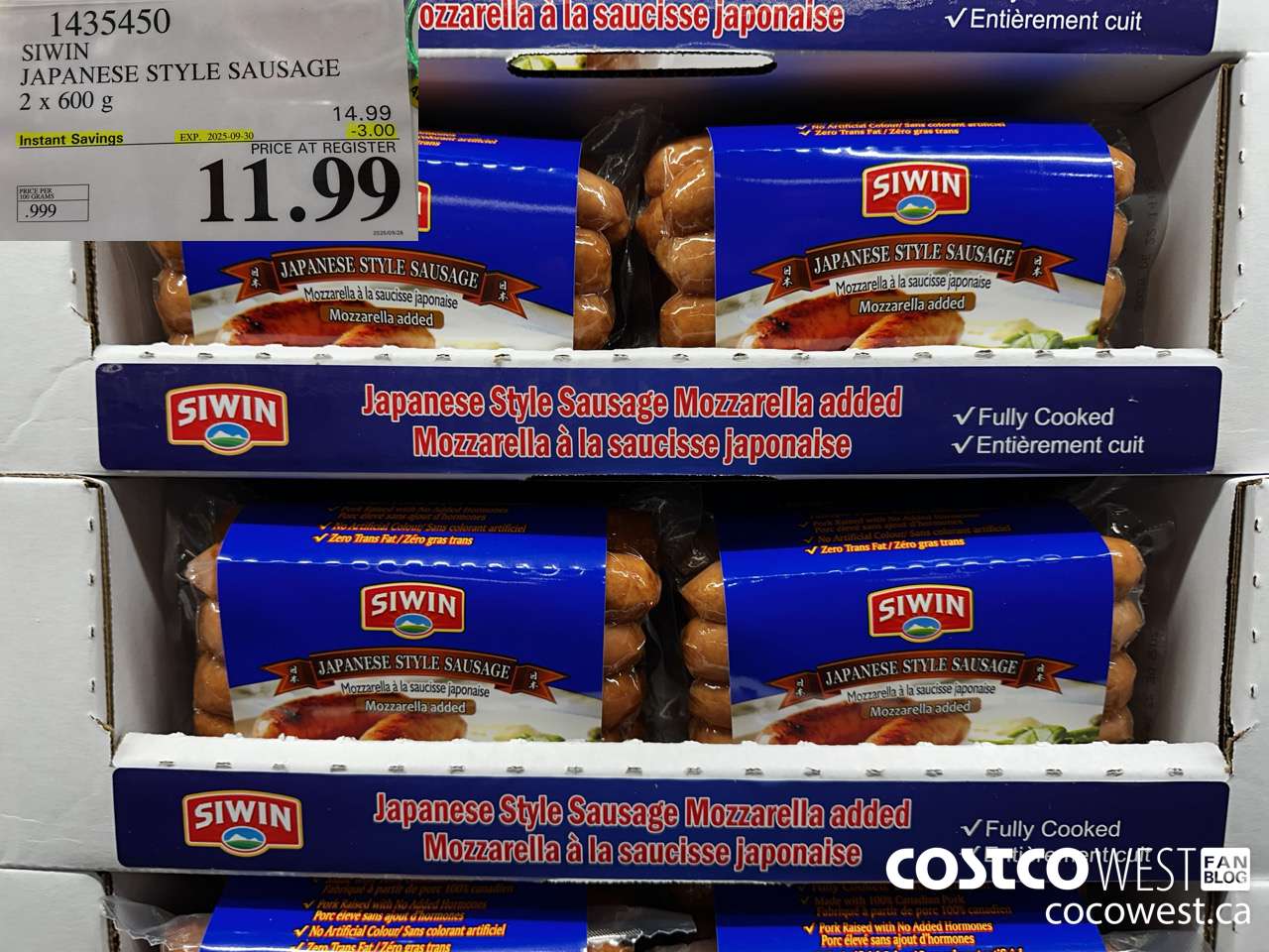 1435450 SIWIN JAPANESE STYLE SAUSAGE 2 x 600 g ($3.00 INSTANT SAVINGS EXPIRES ON 2025-09-30) $11.99