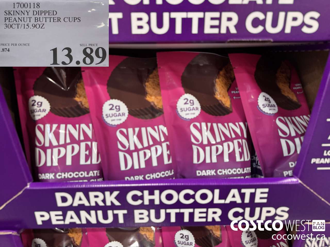 1700118 SKINNY DIPPED PEANUT BUTTER CUPS 30 CT/15.9 OZ $13.89