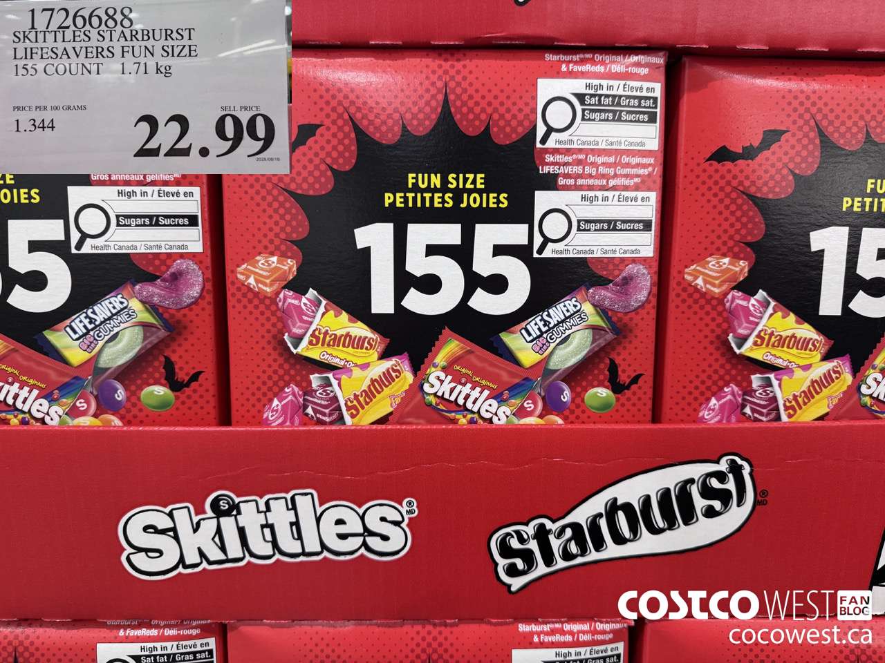 1726688 SKITTLES STARBURST LIFESAVERS FUN SIZE 155 COUNT 1.71KG $22.99