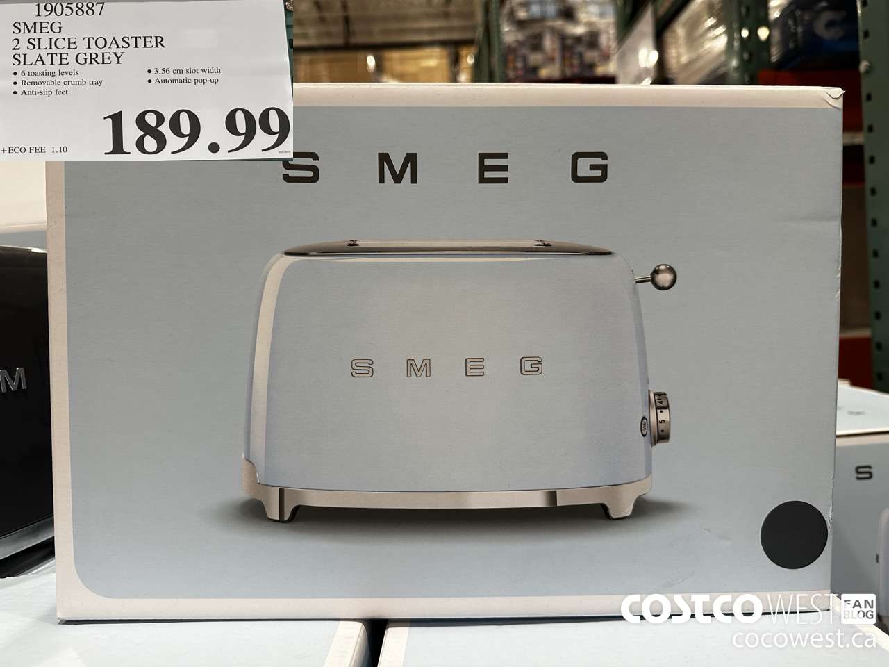 1905887 SMEG 2 SLICE TOASTER SLATE GREY $189.99