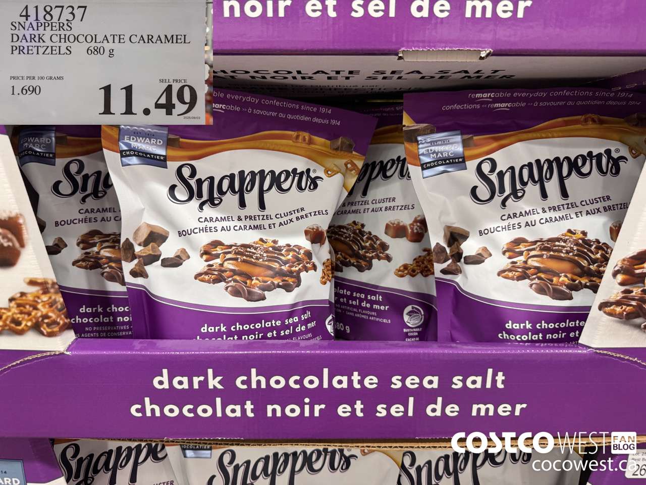 418737 SNAPPERS DARK CHOCOLATE CARAMEL PRETZELS 680 g $11.49