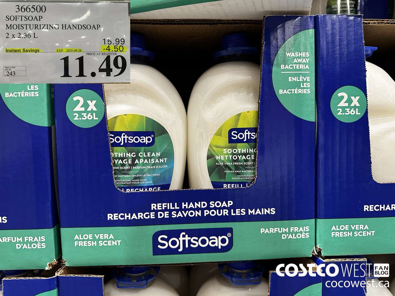 366500 SOFTSOAP HANDSOAP WITH ALOE 2 X 2.36L ($4.50 INSTANT SAVINGS EXPIRES ON 2025-09-28) $11.49