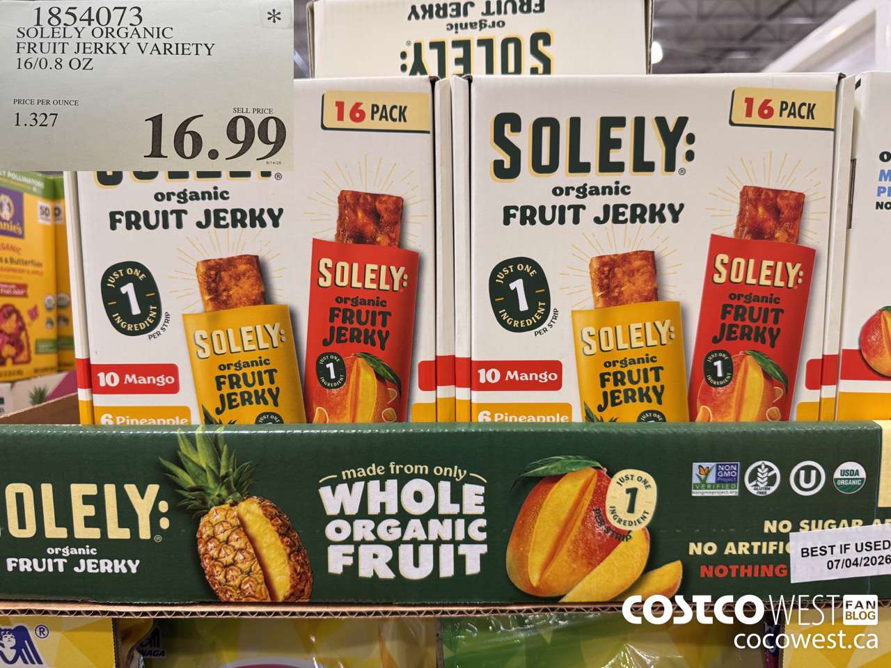 1854073 SOLELY ORGANIC FRUIT JERKY VARIETY 16/0.8 OZ $16.99