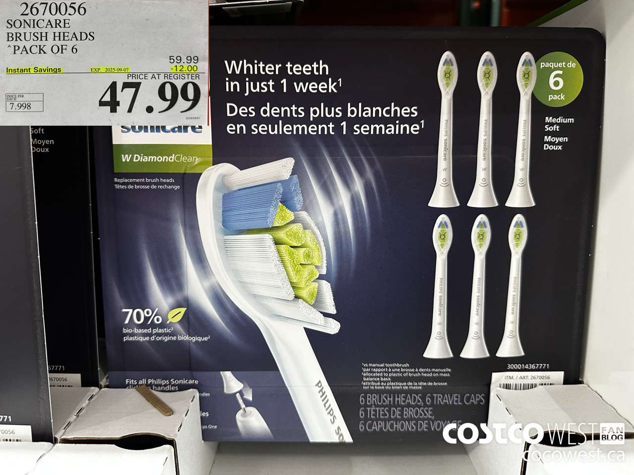 2670056 SONICARE BRUSH HEADS PACK OF 6 ($12.00 INSTANT SAVINGS EXPIRES ON 2025-09-07) $47.99