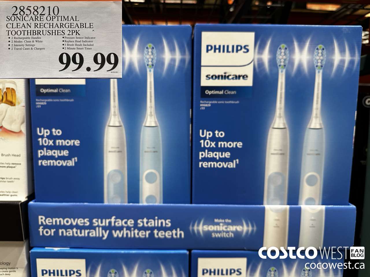 2858210 SONICARE OPTIMAL CLEAN RECHARGEABLE TOOTHBRUSHES 2PK $99.99