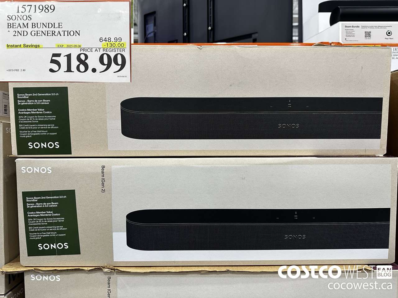 1571989 SONOS BEAM (GEN 2) BUNDLE ($130.00 INSTANT SAVINGS EXPIRES ON 2025-09-06) $518.99