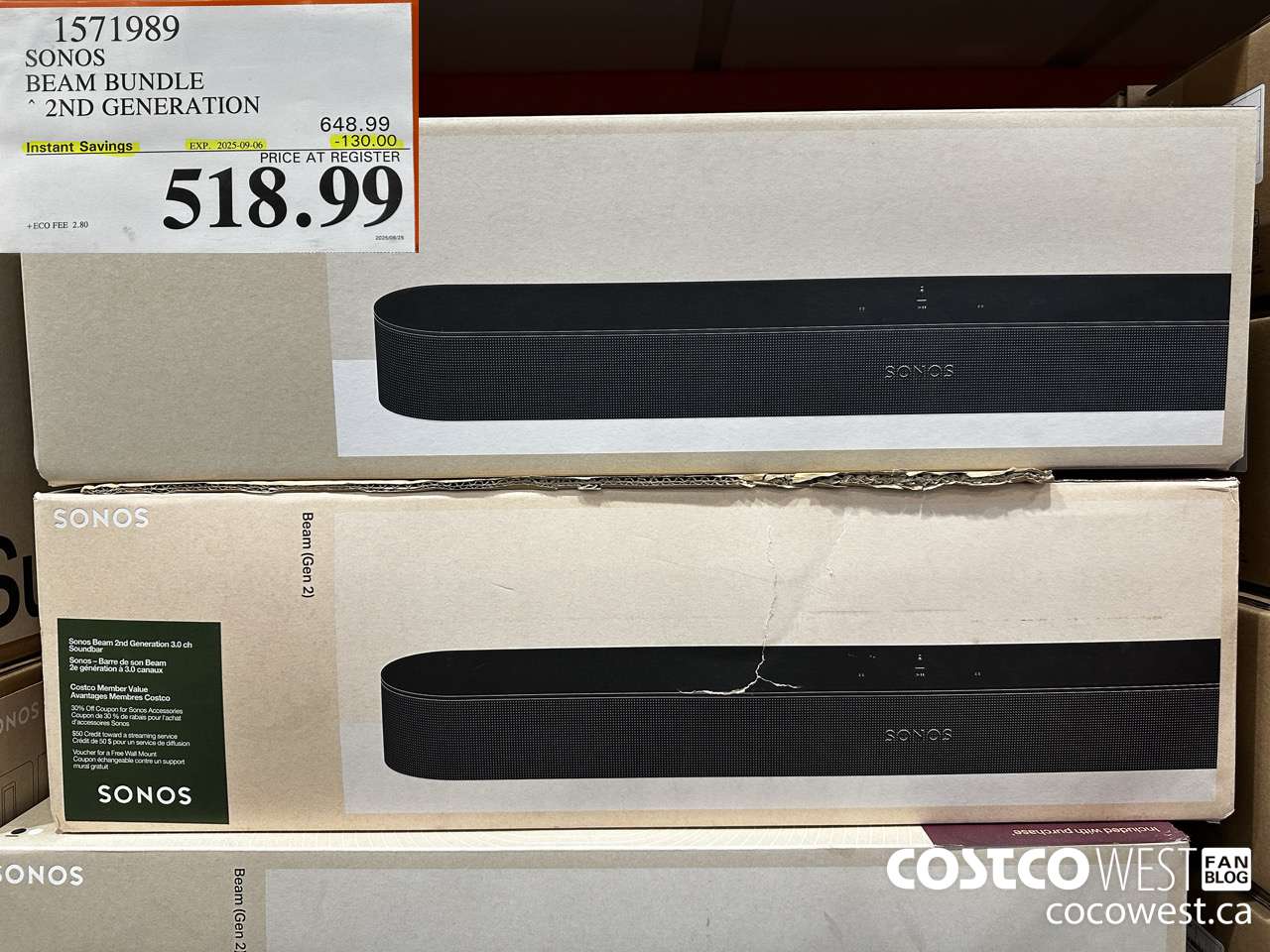 1571989 SONOS BEAM (GEN 2) BUNDLE ($130.00 INSTANT SAVINGS EXPIRES ON 2025-09-06) $518.99