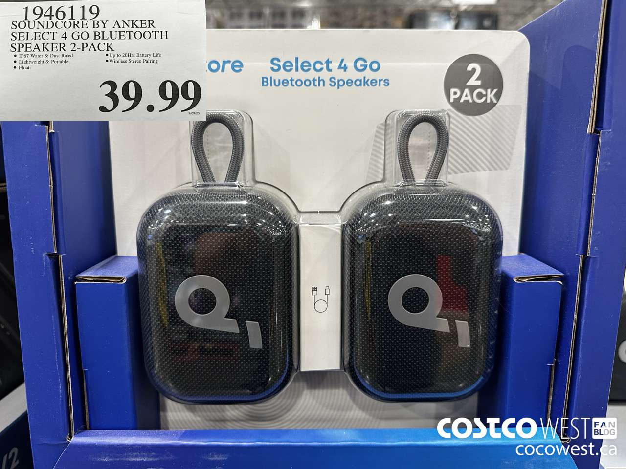 1946119 SOUNDCORE BY ANKER SELECT 4 GO BLUETOOTH SPEAKER 2 PACK $39.99